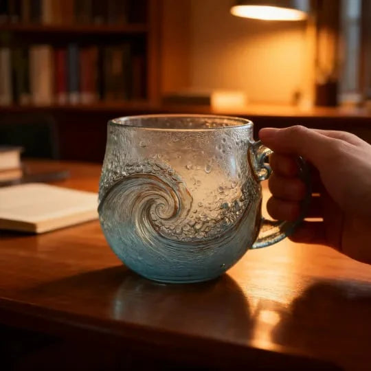 🎄Mejor regalo de Navidad 🔥 Taza de vidrio artesanal con olas del mar y vidrio marino 🎁Regalos gratis
