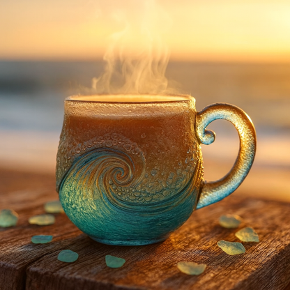 🎄Mejor regalo de Navidad 🔥 Taza de vidrio artesanal con olas del mar y vidrio marino 🎁Regalos gratis