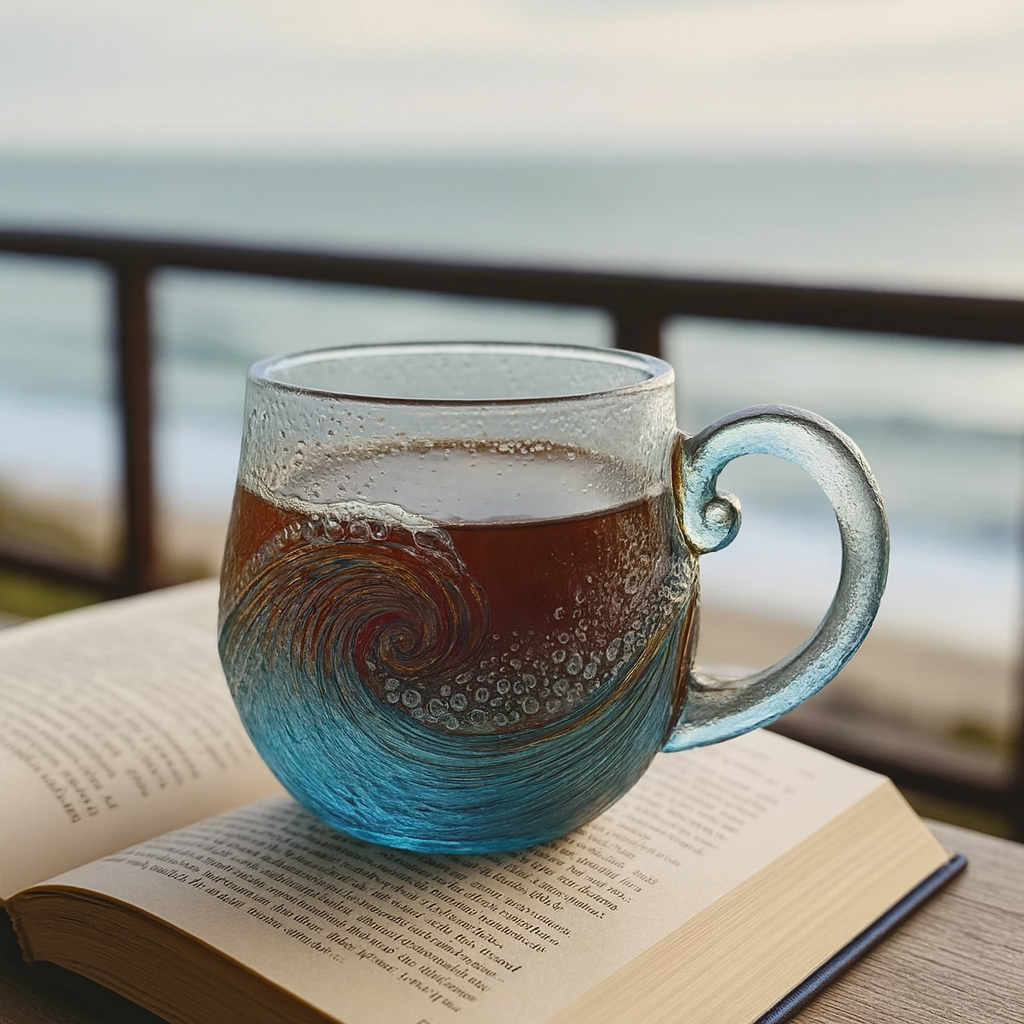 🎄Mejor regalo de Navidad 🔥 Taza de vidrio artesanal con olas del mar y vidrio marino 🎁Regalos gratis