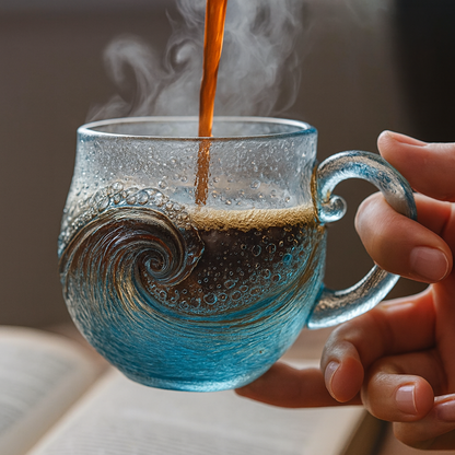 🎄Mejor regalo de Navidad 🔥 Taza de vidrio artesanal con olas del mar y vidrio marino 🎁Regalos gratis