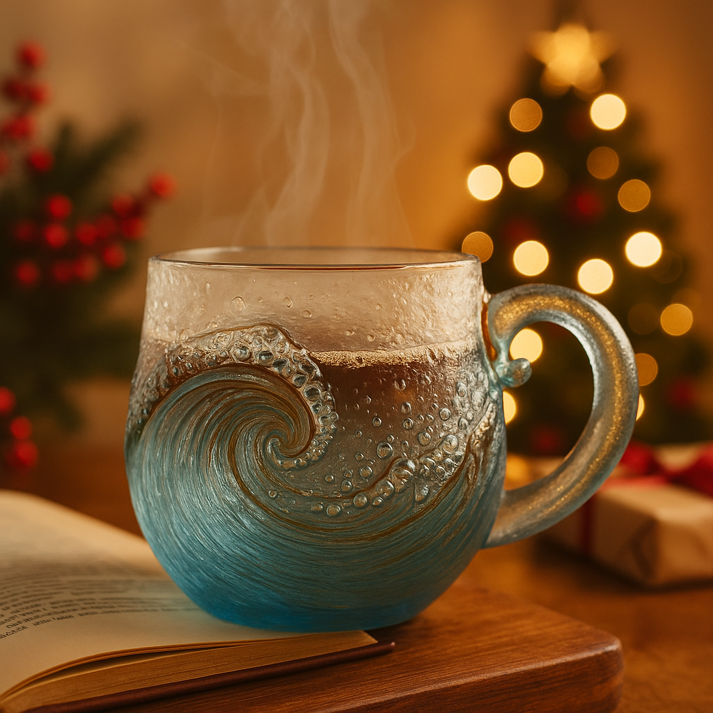 🎄Mejor regalo de Navidad 🔥 Taza de vidrio artesanal con olas del mar y vidrio marino 🎁Regalos gratis