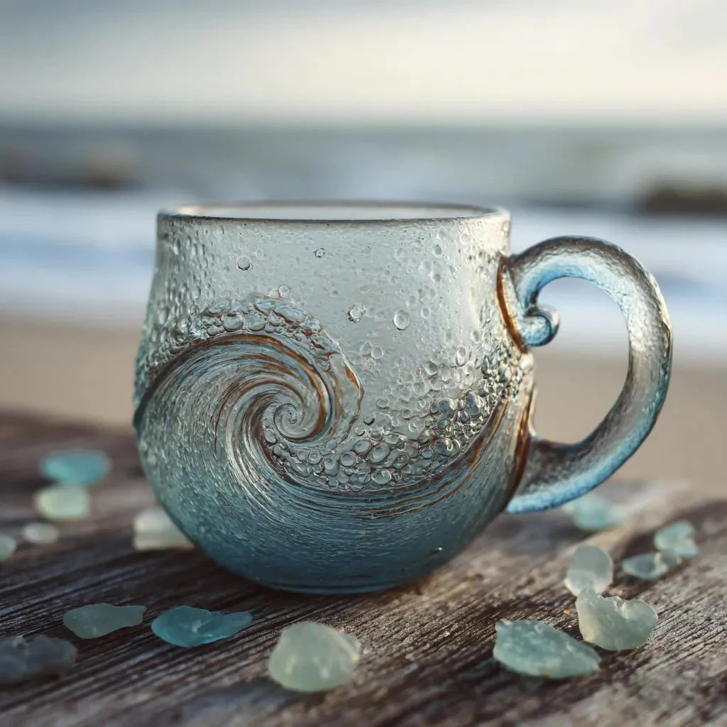 🎄Mejor regalo de Navidad 🔥 Taza de vidrio artesanal con olas del mar y vidrio marino 🎁Regalos gratis